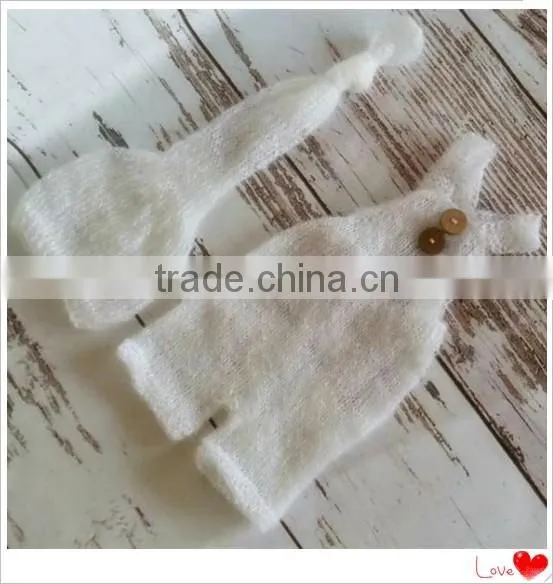 Newborn Mohair Bonnet and Romper Sets Handmade Knitted Overall Handmade Knitted Baby Bear Bonnet Newborn Hoodeed Knit Romper photo-4