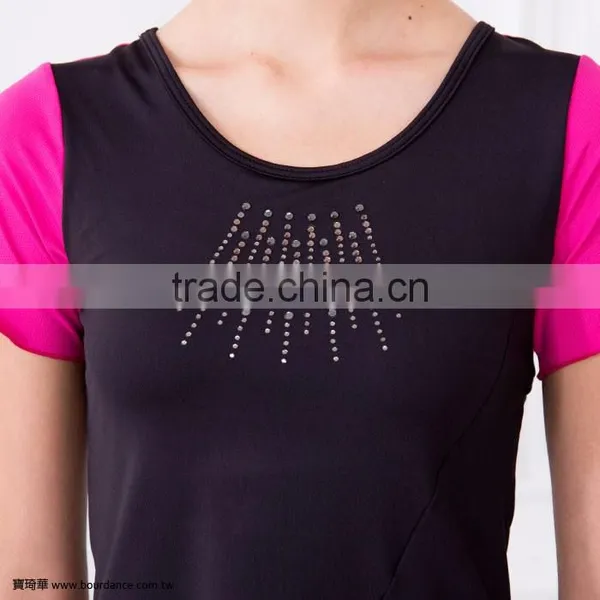 Latest Design Rhinestone Women Fitness Short Sleeves(2 COLORS) photo-5