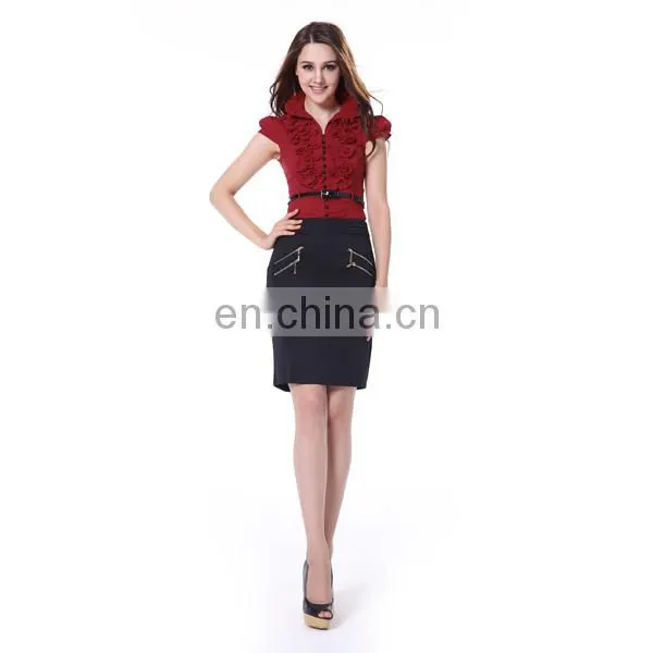 2015 Good Quality Short Sleeve Mature Women Red Shirts photo-2