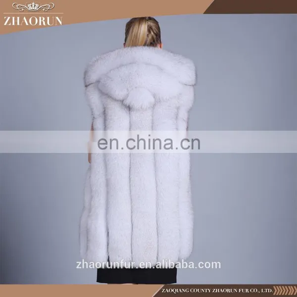 1-1.5kg Anti-shrink Long Type 100% Real Winter Hooded Fox Fur Vest and Fur Coat photo-4