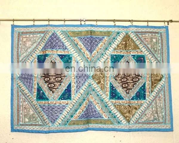Wholesale Old Sari Patchwork Tapestry Wall Hangings Handmade Silk Beads Work Runner photo-5