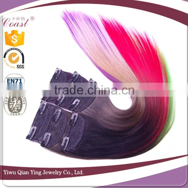Fashion Ombre Straight Synthetic Fiber Two Tone Color Easy Clips Hair Extension photo-3