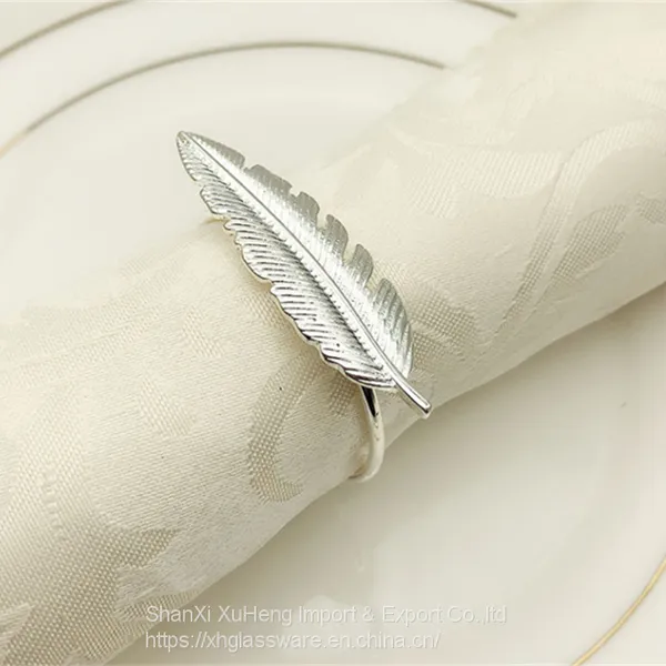 Gold Feather Leaf Napkin Ring Holders for Thanksgiving Easter photo-3
