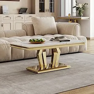 Customizable Marble Coffee Table with Gold Stainless Steel