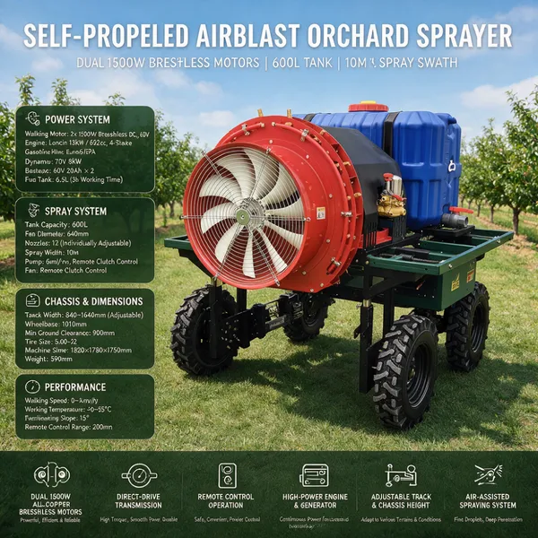 Remote Controlled Farm Sprayer Vehicle With 10m Spray Width Airblast Technology for Fruit Tree and Field Spraying