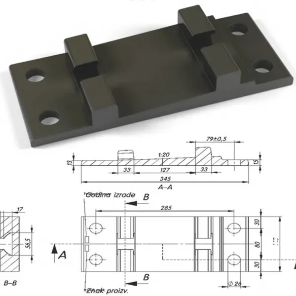 Rail Baseplate for 50kg/m Rail, 4-bolt Pattern, 22mm Diameter Holes