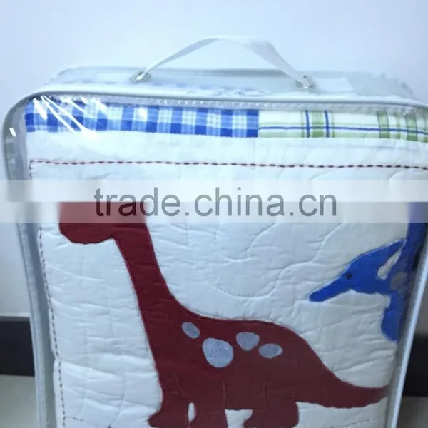 100% Cotton Quilt , Children Quilt With Adorable Dinosaur Made by Hand photo-2