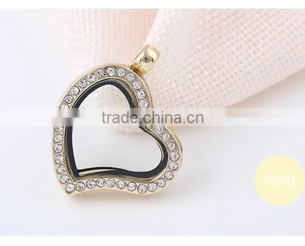 Crystal Rhinestone Heart Shaped Floating Charm Locket Pendant Without Chain photo-6