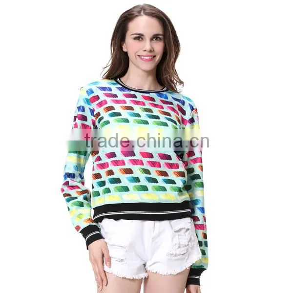 Crewneck Long Sleeve Printed T Shirt Custom Wholesale Ladies T Shirt 2017 photo-3