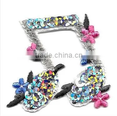 Double Music Note- Sequined/Iron On Embroidered Applique