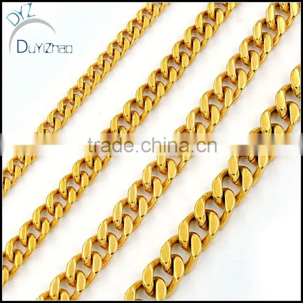 9inch-36inch Stainless Steel Gold Plated Curb Mens Cuban Chain Necklace Bracelet photo-3