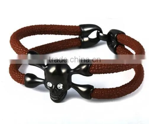 Hot Sale Stainless Steel Exotic Handmade North Skull Stingray Bracelet/Arrow Cuff Mens Leather Bracelet Anchor Bracelet photo-6