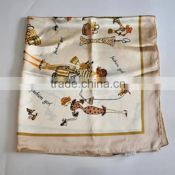 Customized Design 90*90cm Polyester Shiny Satin Material Printed Square Scarf photo-2
