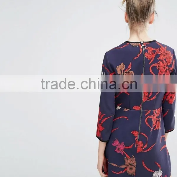 A-Line Short Dress Women Knitwear With Printed photo-3