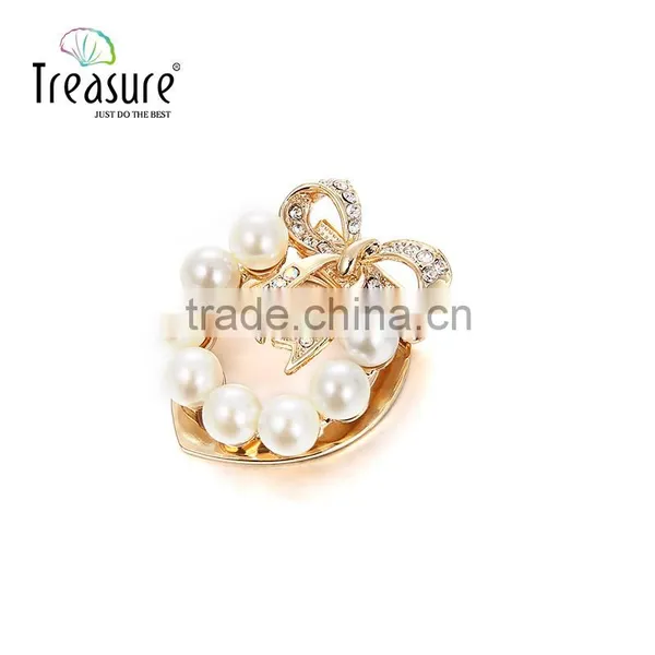 Fashion 2016 Golden Alloy Pearl and Rhinestone Cute Bowknot Brooch Jewelry photo-6