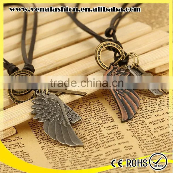 Cross Wing Make Adjustable Cord Leather Lariat Necklace Quality Choice photo-4