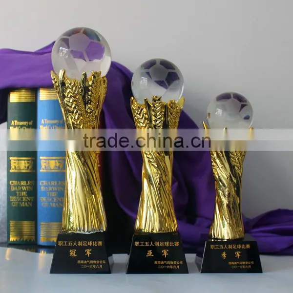 New Design Gold Color Crystal Soccer Sports Trophy Football Award photo-3