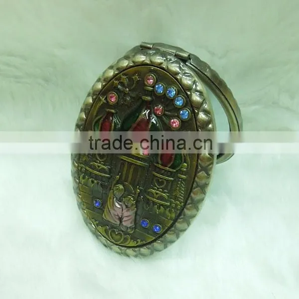 Antique Castle Cosmetic Pocket Mirror With Rhinestone photo-2