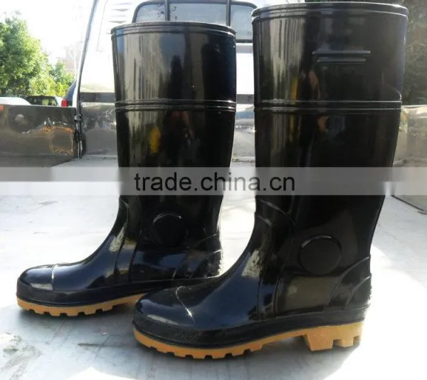 Black PVC Safety Boots Rain Boots Gumboots With Steel Toe Cap and Steel Plate Mid-sole photo-2