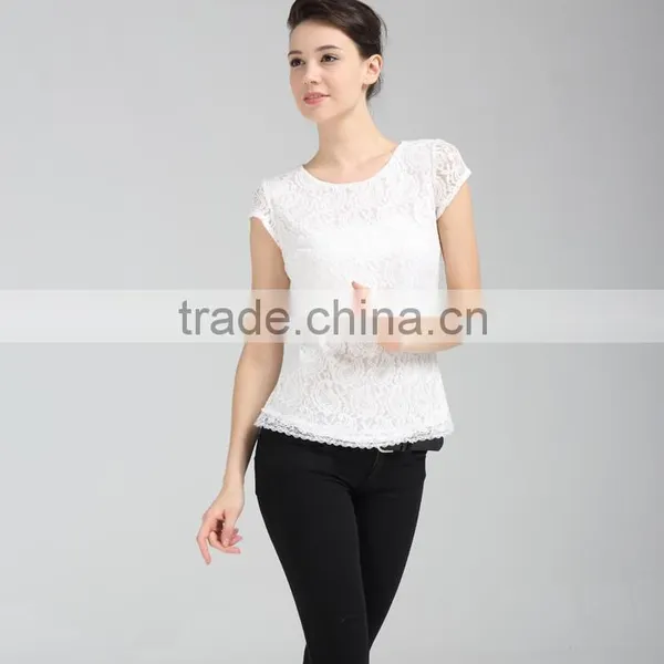 2016 Wholesale Women's Lace Blouse With Cap Sleeves photo-4