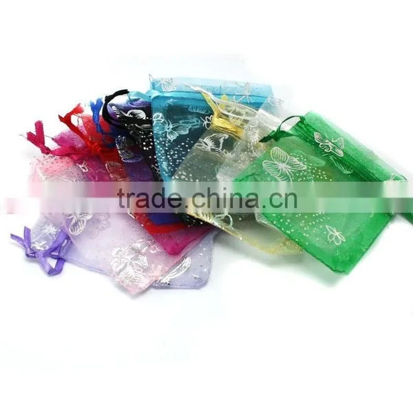 13*18cm In Stock Mixed Color Cheap Custom Drawstring Butterfly Organza Gift Bags Pouch Wholesale photo-2