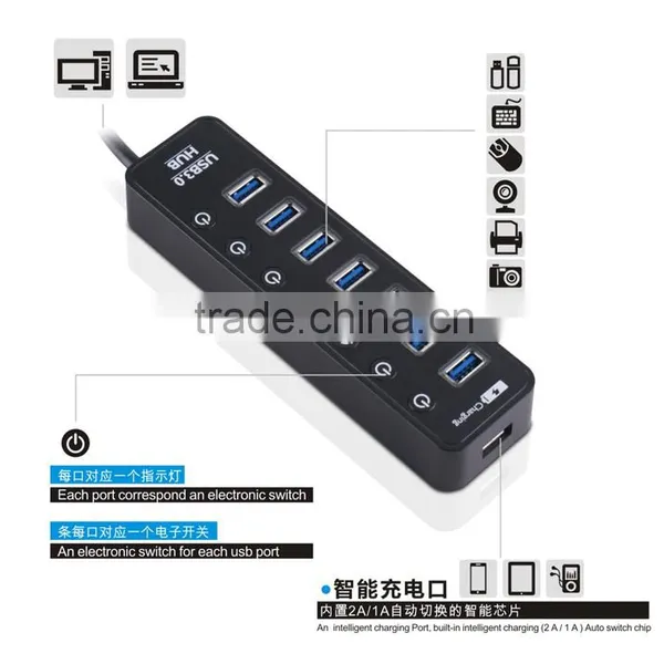 Good Quality 7 Port Usb 3.0 Hub+1 Intelligent Quick Charging Port With Individual Switch and LED Coorespond photo-5