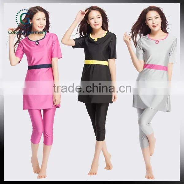 China Factory Wholesale 3 Colors Muslim Lady Sexy Full Cover Swimsuit Stock photo-3