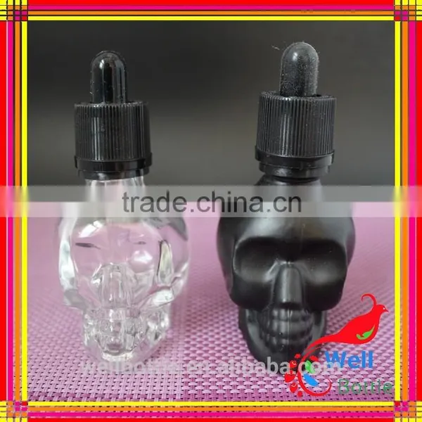 Custom Glass Bottle for Black Essential Oil Bottle With Skull Shape Glass Dropper Bottle for E-juice photo-2