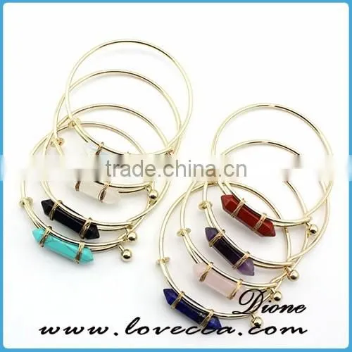 High Quality Women Simple Design Gold Natural Stone Bead Bracelet Charms Cuff Bangles photo-6