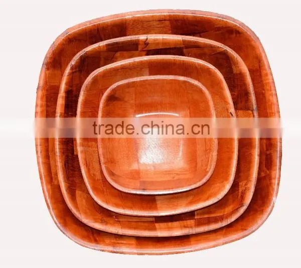 Cheap Square Shaped Party Need Basic Red Woven Salad Nut Wooden Bowl Set photo-2