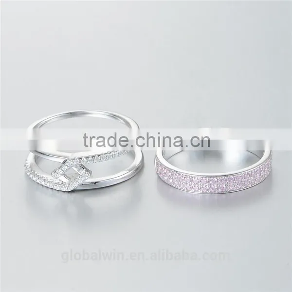 Vogue Double Jewelry Wedding Rings Pink Zircon Custom Wholesale 925 Sterling Silver Rings Jewelry For Womam photo-5