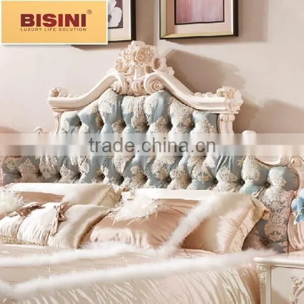 New Arrival European Hancarved Wooden Fabric Double Bed photo-3