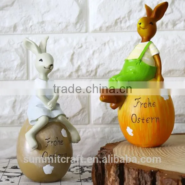 Resin Bunny Sitting on Egg Figurine Easter Decoration photo-2