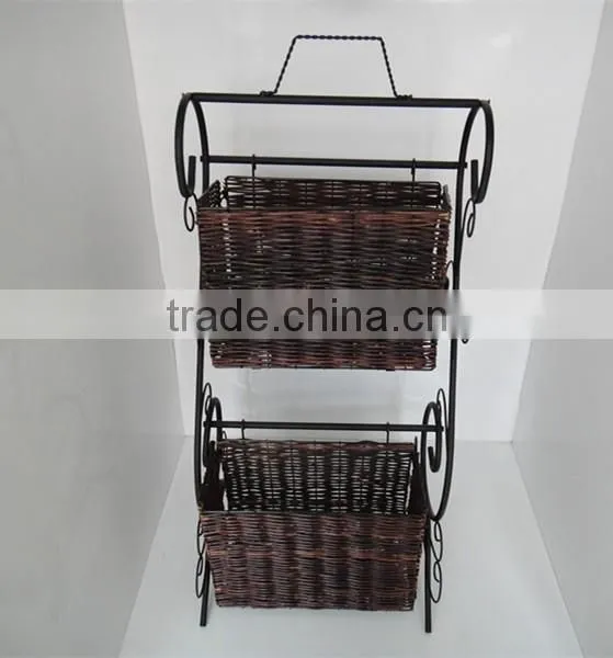 NEW WROUGHT IRON 2-TIER WICKER STORAGE RACK photo-2