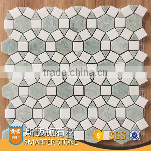 Ming Green Marble Tile Mosaic Tiles Flowers on Mesh