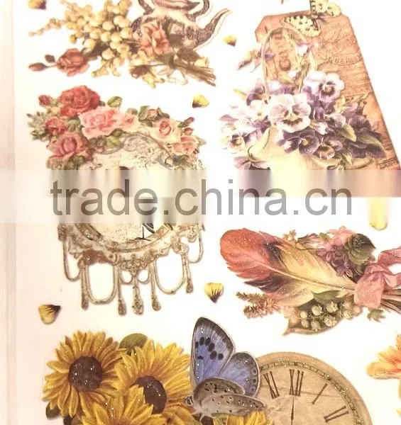 Floral Design Embossed Sticker, Antique Elegance Design Sticker for Decoration, Classic Decorative Shinny Glitter Sticker photo-5