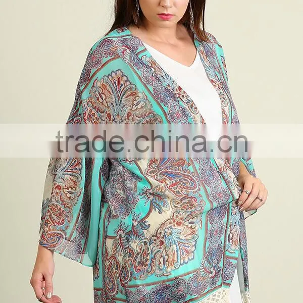 Women Wholesale Boutique Clothing Bohemian Border Print Woven Open Front Fringe Hem Cardigan Clothing Factories In China photo-3