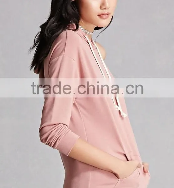 Super Soft High Quality Flench Terry Knit Hoodies Sexy New Fashion One Shoulder Design Solid Blank Oversized Hoodie With Pocket photo-3