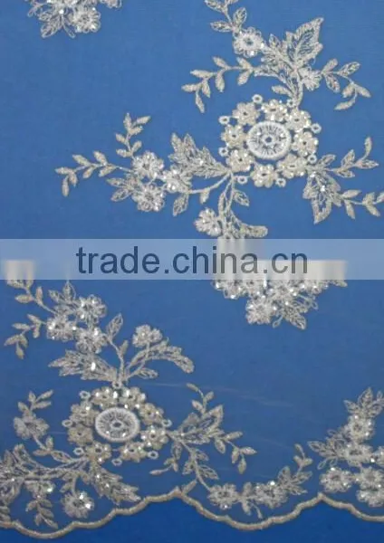 Hot Sale African New Design Embroidery Sequins Tulle Fabric photo-2