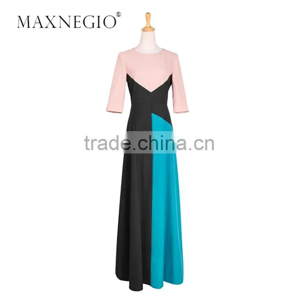 Retail Online Shopping Latest Dress Designs Photos Women Contrast Maxi Evening Dress Long Sleeve photo-6