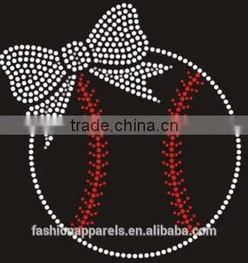 Custom Rhinestone Logo Bling Softball With Cute Bowknot Iron on Rhinestone Transfer Motif Design for T-shirt photo-2