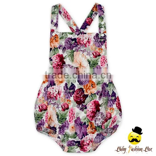 100% Cotton Crisscross Back Design Flower Printed Infant Newborn Baby Girl One Piece Grows Floral Vintage Romper photo-2