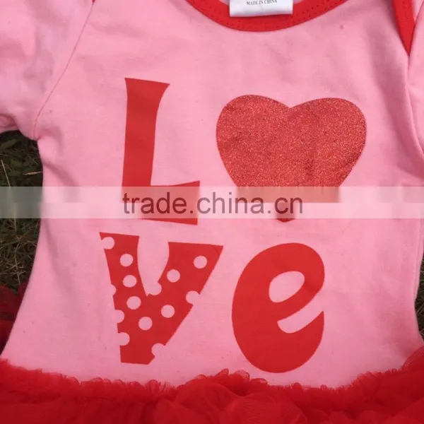 2016 Valentine's Day Design Baby Girls Romper Ruffle Dress Clothes Pink Red"Love" Cute Baby Kids Clothes With Matching Headband photo-3