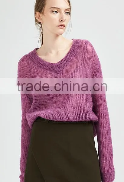 Wholesale Beautiful Purple v Collar Ladies Latest Wool Knitted Sweater Design With High Grade photo-2