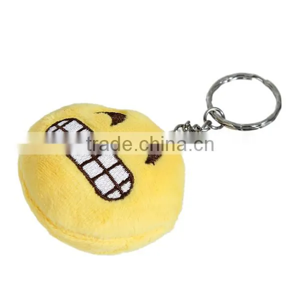 Custom Silver Tone Yellow Emoji Laughing Pattern PP Cotton Keychain Keyring photo-2