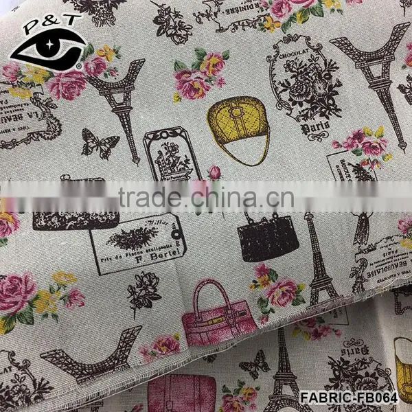 Colorful Bags Floral Eiffel Tower Pattern Printed Fabric Linen Cotton Fabrics For Sofa photo-2