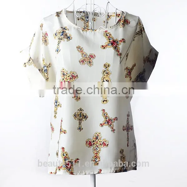 Short Sleeved Large Print Chiffon Jacket Shirt SD103 photo-2