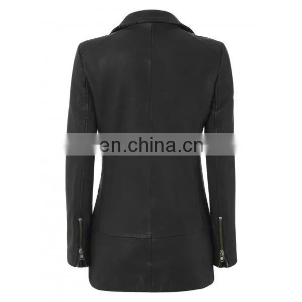 Black Long Coat Womens Biker Motorcycle Genuine Leather Jacket All Sizes photo-2