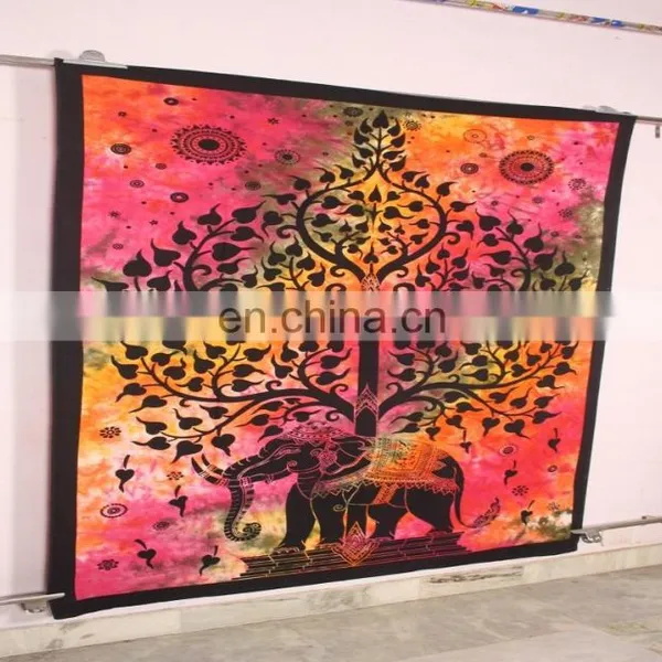 India Wall Hanging Flat Sheet Colorful Cotton Elephant Mandala Tapestry photo-4