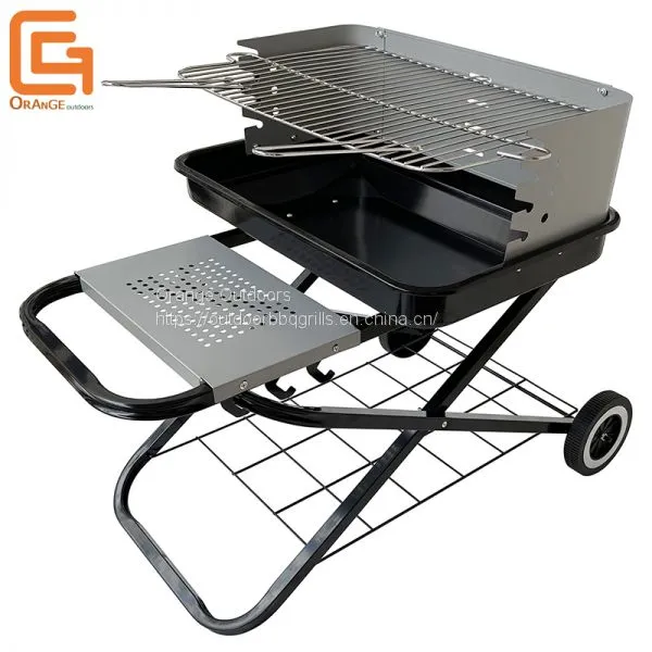 Rectangle Simple BBQ Grill Outdoor Folding Charcoal Grill With Adjustable Cooking Height